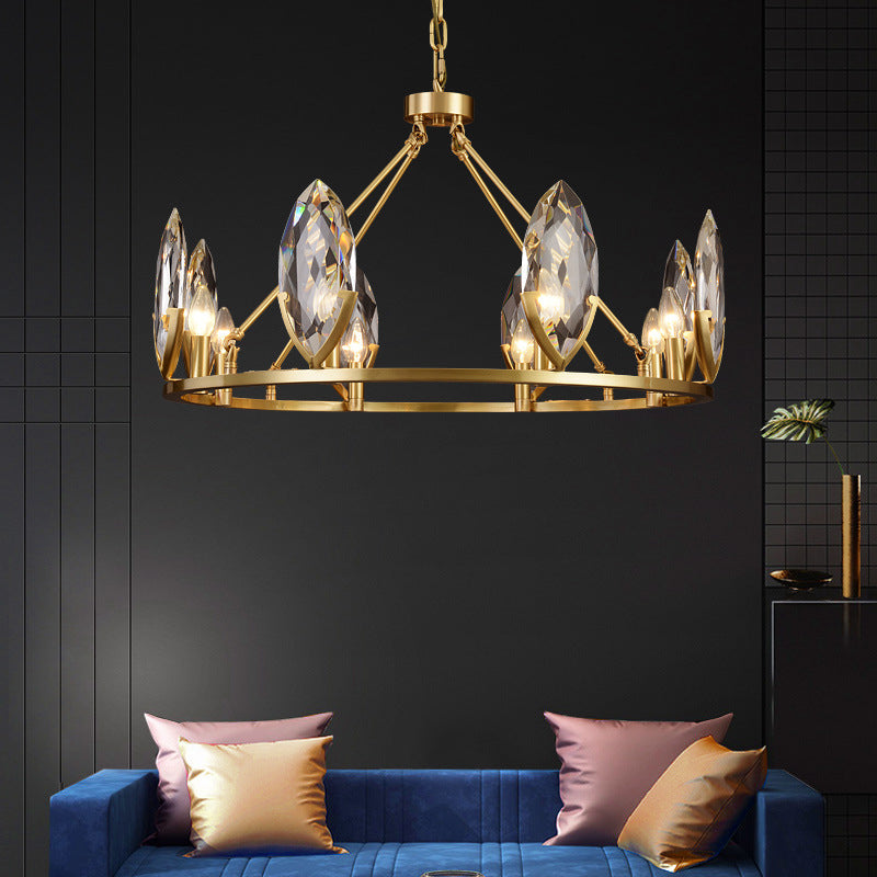 6/8 Bulbs Living Room Hanging Light Kit Modernist Gold Ring Chandelier Lamp Fixture with Oval Crystal Shade 8 Gold Clearhalo 'Ceiling Lights' 'Chandeliers' 'Modern Chandeliers' 'Modern' Lighting' 736670