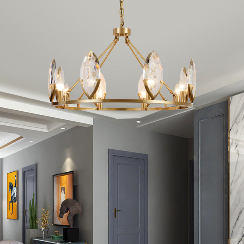 6/8 Bulbs Living Room Hanging Light Kit Modernist Gold Ring Chandelier Lamp Fixture with Oval Crystal Shade Clearhalo 'Ceiling Lights' 'Chandeliers' 'Modern Chandeliers' 'Modern' Lighting' 736671