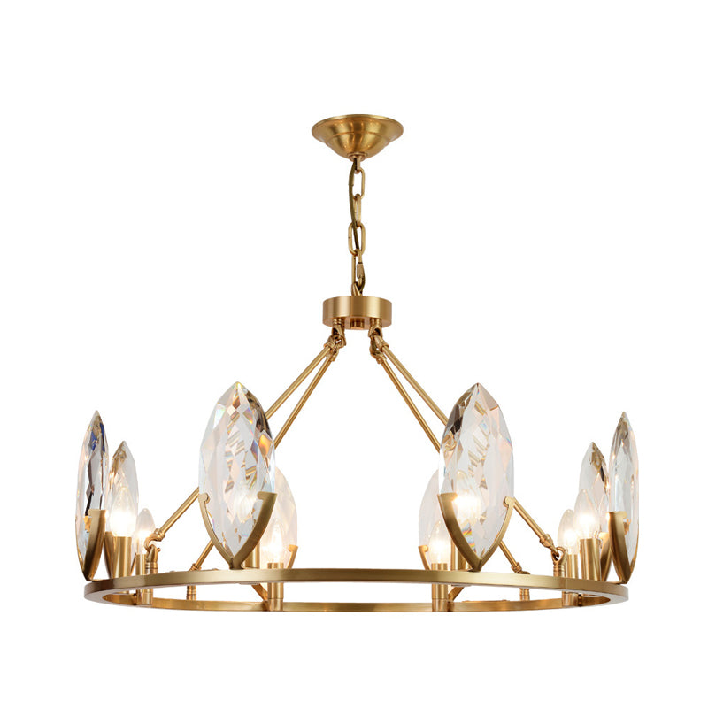 6/8 Bulbs Living Room Hanging Light Kit Modernist Gold Ring Chandelier Lamp Fixture with Oval Crystal Shade Clearhalo 'Ceiling Lights' 'Chandeliers' 'Modern Chandeliers' 'Modern' Lighting' 736672