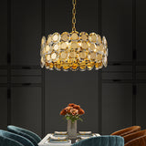 Brass Finish Drum Pendant Light Kit Contemporary 8-Light Crystal Block Hanging Chandelier Brass Clearhalo 'Ceiling Lights' 'Chandeliers' 'Modern Chandeliers' 'Modern' Lighting' 736674