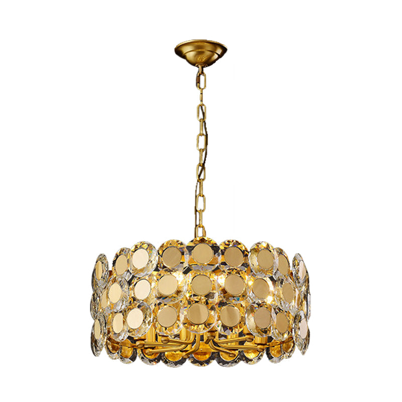 Brass Finish Drum Pendant Light Kit Contemporary 8-Light Crystal Block Hanging Chandelier Clearhalo 'Ceiling Lights' 'Chandeliers' 'Modern Chandeliers' 'Modern' Lighting' 736675