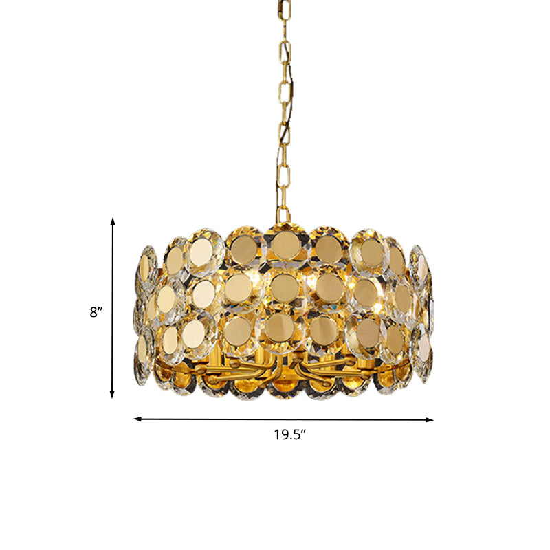 Brass Finish Drum Pendant Light Kit Contemporary 8-Light Crystal Block Hanging Chandelier Clearhalo 'Ceiling Lights' 'Chandeliers' 'Modern Chandeliers' 'Modern' Lighting' 736677