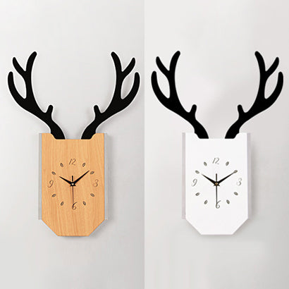 Wood Clock Shape Sconce Light with Antlers Hallway Foyer Rustic Animal LED Wall Lamp Clearhalo 'Wall Lamps & Sconces' 'Wall Lights' Lighting' 73668