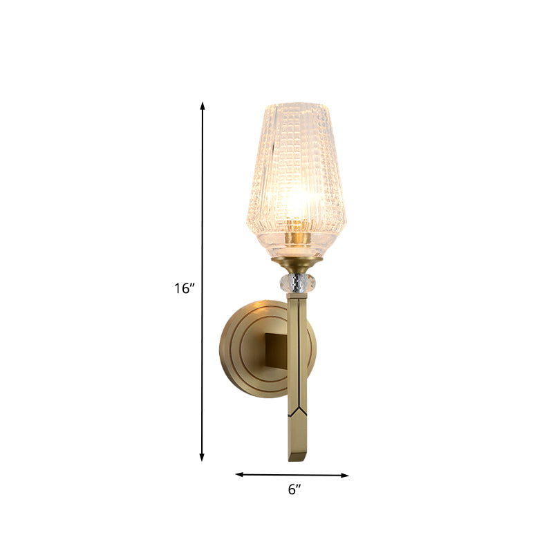 Post-Modern Cup Shaped Sconce Clear Ribbed Glass 1 Head Bedside Wall Light Fixture Clearhalo 'Cast Iron' 'Glass' 'Industrial' 'Modern wall lights' 'Modern' 'Tiffany' 'Traditional wall lights' 'Wall Lamps & Sconces' 'Wall Lights' Lighting' 736685