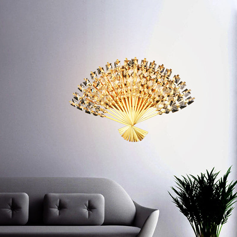 Fan-Shape Wall Sconce Lighting Modern Metal 3-Head Gold Finish Wall Mount Lamp Fixture Clearhalo 'Cast Iron' 'Glass' 'Industrial' 'Modern wall lights' 'Modern' 'Tiffany' 'Traditional wall lights' 'Wall Lamps & Sconces' 'Wall Lights' Lighting' 736695