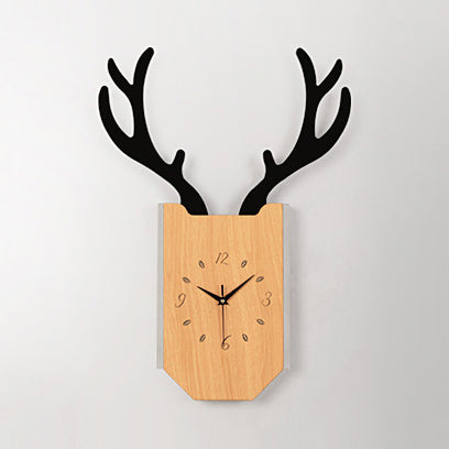 Wood Clock Shape Sconce Light with Antlers Hallway Foyer Rustic Animal LED Wall Lamp Wood White Clearhalo 'Wall Lamps & Sconces' 'Wall Lights' Lighting' 73670