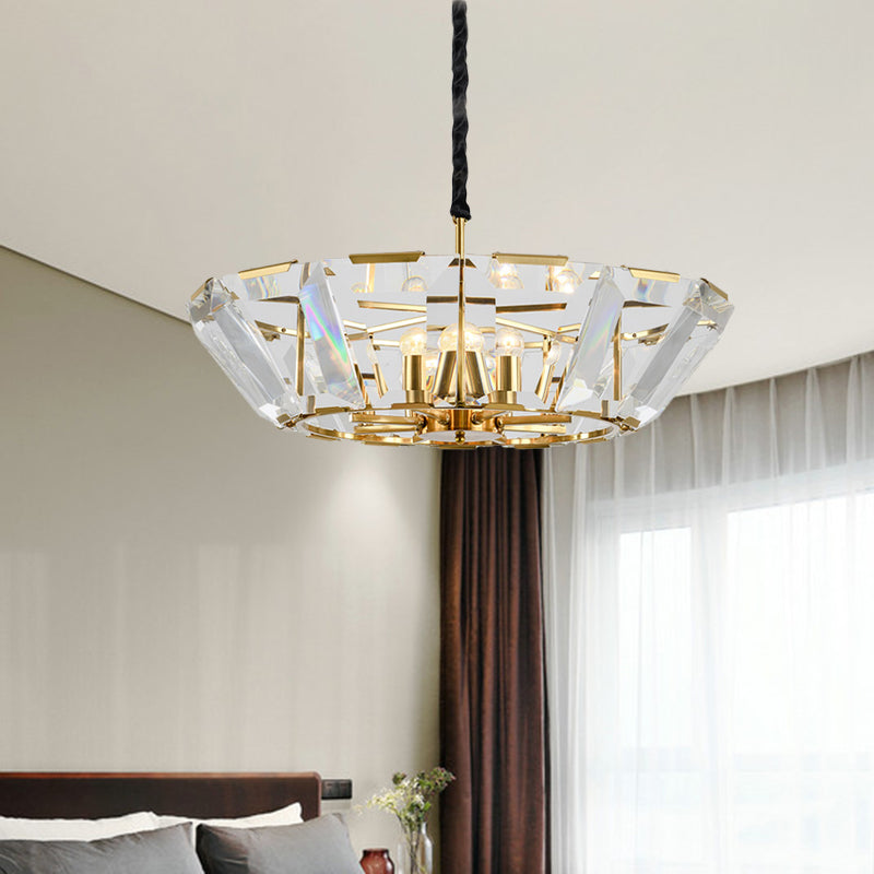 5 Heads Living Room Ceiling Chandelier Contemporary Gold Hanging Light Kit with Bowl Crystal Shade Gold Clearhalo 'Ceiling Lights' 'Chandeliers' 'Modern Chandeliers' 'Modern' Lighting' 736702