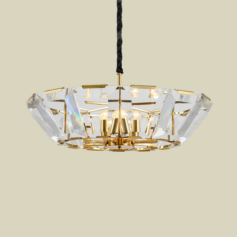 5 Heads Living Room Ceiling Chandelier Contemporary Gold Hanging Light Kit with Bowl Crystal Shade Clearhalo 'Ceiling Lights' 'Chandeliers' 'Modern Chandeliers' 'Modern' Lighting' 736704