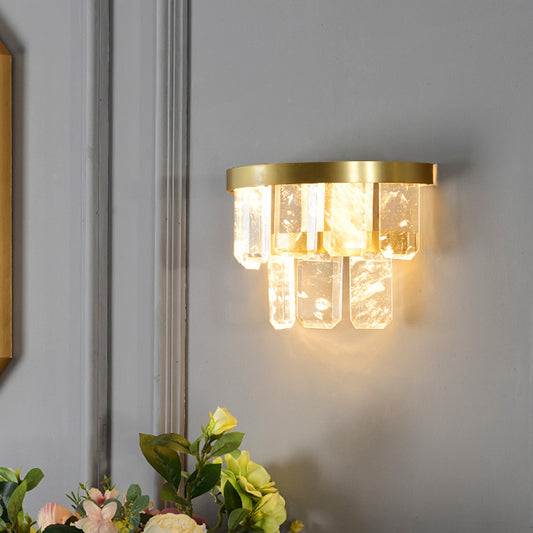 2-Layer Hallway Sconce Light Fixture Crystal LED Modernist Wall Mount Lamp in Brass Brass Clearhalo 'Cast Iron' 'Glass' 'Industrial' 'Modern wall lights' 'Modern' 'Tiffany' 'Traditional wall lights' 'Wall Lamps & Sconces' 'Wall Lights' Lighting' 736706