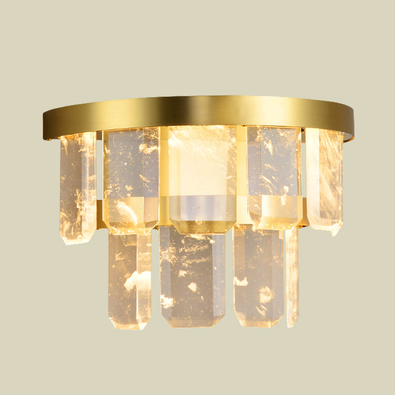 2-Layer Hallway Sconce Light Fixture Crystal LED Modernist Wall Mount Lamp in Brass Clearhalo 'Cast Iron' 'Glass' 'Industrial' 'Modern wall lights' 'Modern' 'Tiffany' 'Traditional wall lights' 'Wall Lamps & Sconces' 'Wall Lights' Lighting' 736708