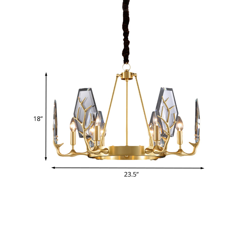 Brass Panel Pendant Chandelier Modernism 6/8 Lights Crystal Round Hanging Ceiling Lamp Clearhalo 'Ceiling Lights' 'Chandeliers' 'Modern Chandeliers' 'Modern' Lighting' 736713