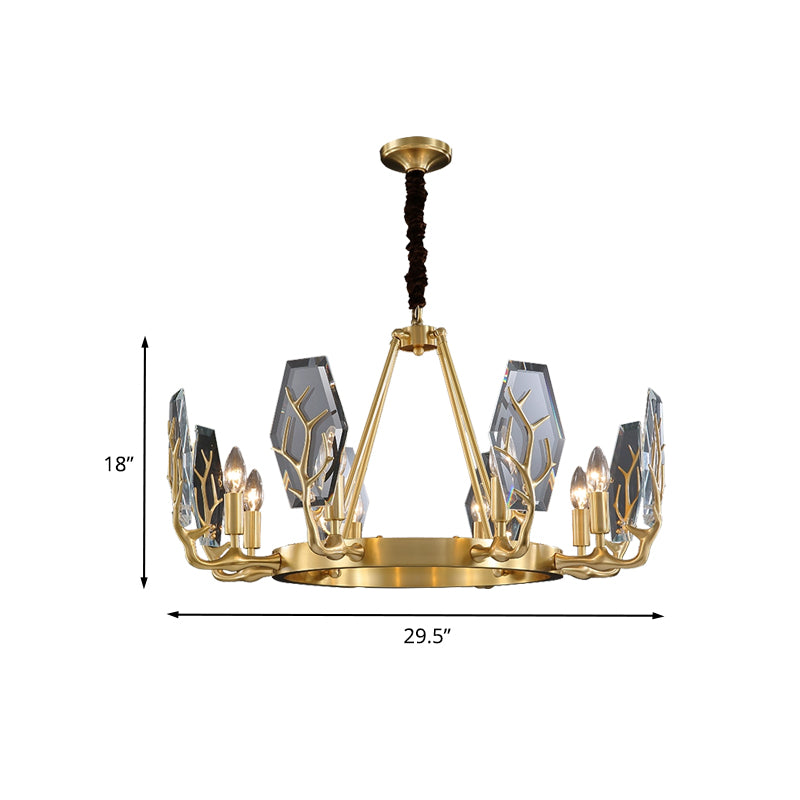 Brass Panel Pendant Chandelier Modernism 6/8 Lights Crystal Round Hanging Ceiling Lamp Clearhalo 'Ceiling Lights' 'Chandeliers' 'Modern Chandeliers' 'Modern' Lighting' 736717