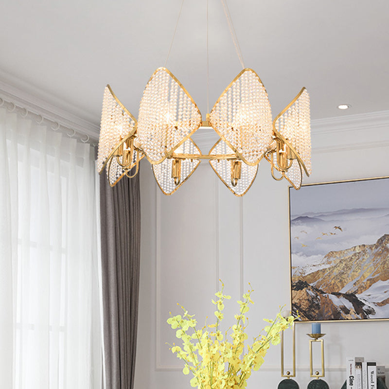 Rhombus Crystal Hanging Chandelier Modernist 8 Heads Gold Finish Loop Suspension Pendant Gold Clearhalo 'Ceiling Lights' 'Chandeliers' 'Modern Chandeliers' 'Modern' Lighting' 736718