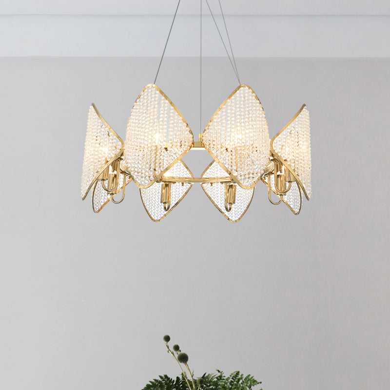 Rhombus Crystal Hanging Chandelier Modernist 8 Heads Gold Finish Loop Suspension Pendant Clearhalo 'Ceiling Lights' 'Chandeliers' 'Modern Chandeliers' 'Modern' Lighting' 736719