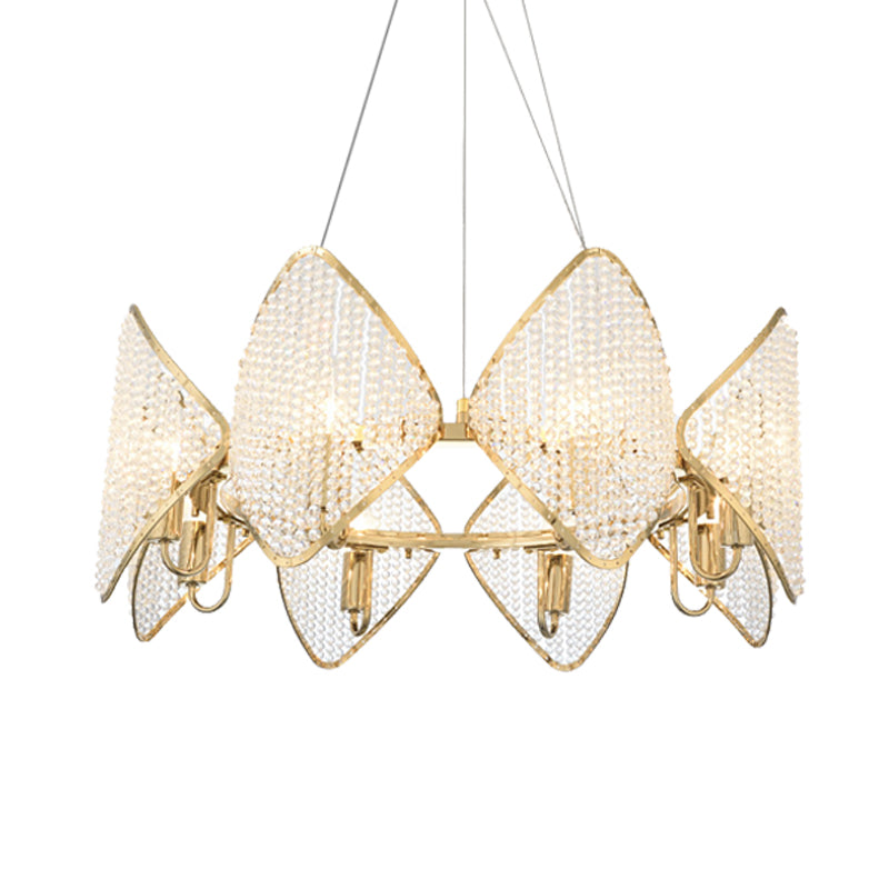 Rhombus Crystal Hanging Chandelier Modernist 8 Heads Gold Finish Loop Suspension Pendant Clearhalo 'Ceiling Lights' 'Chandeliers' 'Modern Chandeliers' 'Modern' Lighting' 736720