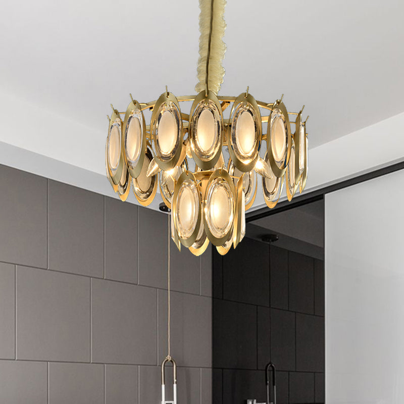 Metallic 2-Tier Oblong Chandelier Lighting Modern 7 Bulbs Brass Finish Hanging Ceiling Lamp Brass Clearhalo 'Ceiling Lights' 'Chandeliers' 'Modern Chandeliers' 'Modern' Lighting' 736722