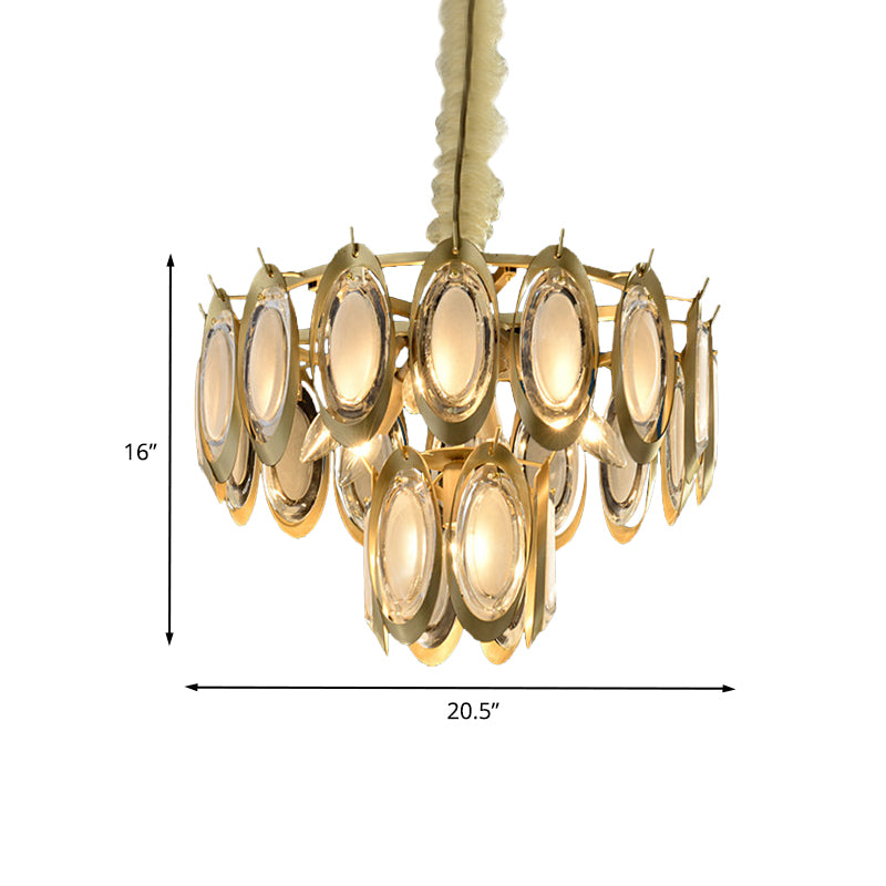 Metallic 2-Tier Oblong Chandelier Lighting Modern 7 Bulbs Brass Finish Hanging Ceiling Lamp Clearhalo 'Ceiling Lights' 'Chandeliers' 'Modern Chandeliers' 'Modern' Lighting' 736725