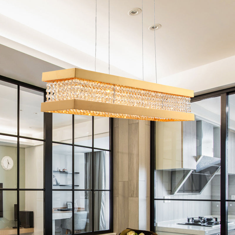 Gold Rectangular Frame Island Hanging Light Contemporary 6-Bulb Crystal Pendant Lamp Fixture Gold Clearhalo 'Ceiling Lights' 'Island Lights' Lighting' 736726