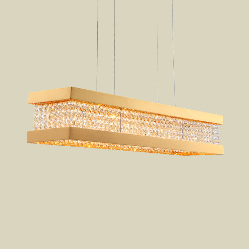 Gold Rectangular Frame Island Hanging Light Contemporary 6-Bulb Crystal Pendant Lamp Fixture Clearhalo 'Ceiling Lights' 'Island Lights' Lighting' 736728