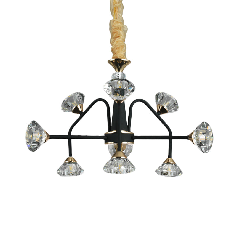 Sputnik Bedroom Chandelier Lamp Modern Metal 9 Bulbs Black Pendant Light with Diamond Crystal Shade Clearhalo 'Ceiling Lights' 'Chandeliers' 'Modern Chandeliers' 'Modern' Lighting' 736735