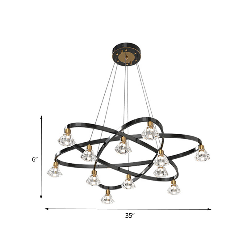 Black 12 Bulbs Chandelier Lamp Modern Metal Star Hanging Light with Diamond Clear Crystal Shade Clearhalo 'Ceiling Lights' 'Chandeliers' 'Modern Chandeliers' 'Modern' Lighting' 736741