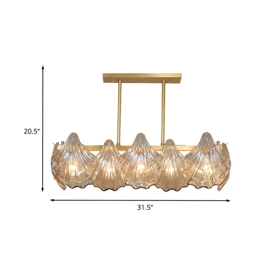 Amber Crystal Brass Island Lighting Shell 8 Lights Contemporary Pendant Light with Linear Metal Arm Clearhalo 'Ceiling Lights' 'Island Lights' Lighting' 736749