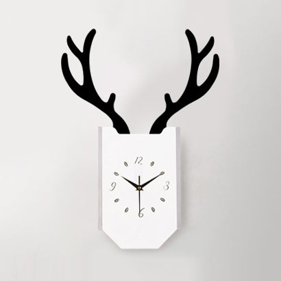 Wood Clock Shape Sconce Light with Antlers Hallway Foyer Rustic Animal LED Wall Lamp White White Clearhalo 'Wall Lamps & Sconces' 'Wall Lights' Lighting' 73675