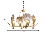 Simple Shell Hanging Chandelier 4 Bulbs Clear Prismatic Glass Suspension Light in Brass with Crystal Ball Clearhalo 'Ceiling Lights' 'Chandeliers' 'Modern Chandeliers' 'Modern' Lighting' 736757