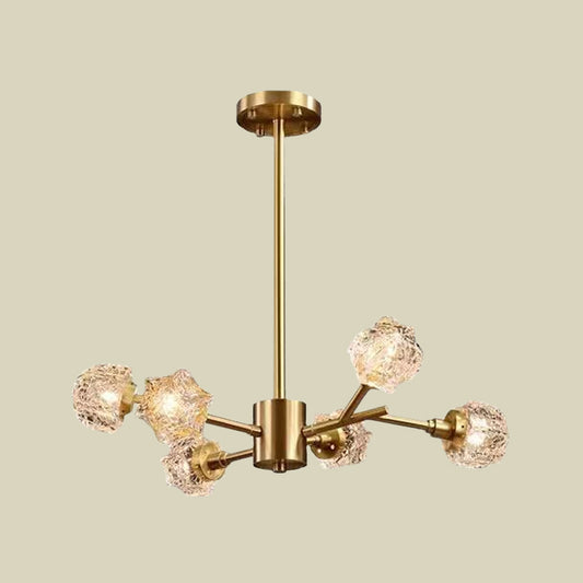 6-Bulb Crystal Block Chandelier Light Modern Brass Starburst Dining Room Pendant Lighting Fixture Clearhalo 'Ceiling Lights' 'Chandeliers' 'Modern Chandeliers' 'Modern' Lighting' 736760