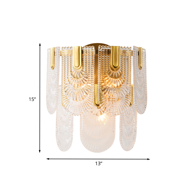 Double Layered Crystal Wall Lighting Traditional 3 Bulbs Living Room Wall Sconce Light Fixture in Brass Clearhalo 'Wall Lamps & Sconces' 'Wall Lights' Lighting' 736765