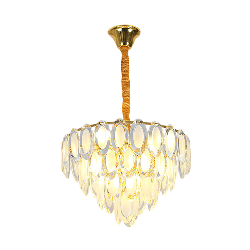 Gold 9 Heads Ceiling Chandelier Modern Oval Crystal Multi Layered Suspension Pendant Light for Living Room Clearhalo 'Ceiling Lights' 'Chandeliers' 'Modern Chandeliers' 'Modern' Lighting' 736771