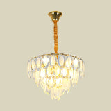 Gold 9 Heads Ceiling Chandelier Modern Oval Crystal Multi Layered Suspension Pendant Light for Living Room Clearhalo 'Ceiling Lights' 'Chandeliers' 'Modern Chandeliers' 'Modern' Lighting' 736772