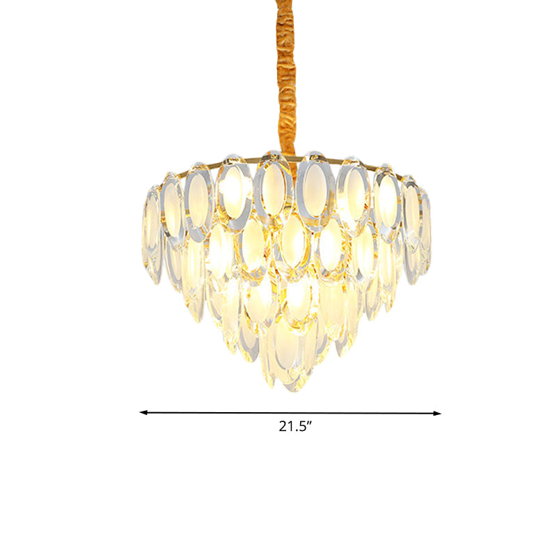 Gold 9 Heads Ceiling Chandelier Modern Oval Crystal Multi Layered Suspension Pendant Light for Living Room Clearhalo 'Ceiling Lights' 'Chandeliers' 'Modern Chandeliers' 'Modern' Lighting' 736773