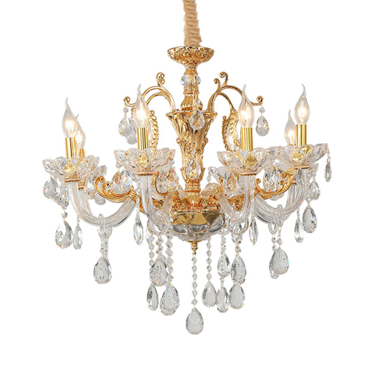 8-Head Candle Pendant Chandelier Traditionalism Gold Clear Crystal Glass Hanging Light Fixture Clearhalo 'Ceiling Lights' 'Chandeliers' Lighting' options 736792