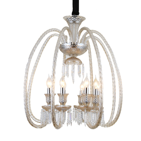 6/8 Heads Hanging Chandelier Antique Living Room Pendant with Curving Cognac Glass Arm and Clear Crystal Drop Clearhalo 'Ceiling Lights' 'Chandeliers' Lighting' options 736807