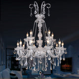 Clear Glass Candelabra Chandelier Lamp Retro 15 Bulbs Living Room Suspension Light with Crystal Drop Clearhalo 'Ceiling Lights' 'Chandeliers' Lighting' options 736820