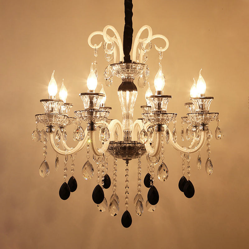 Vintage Candlestick Chandelier Lighting 10 Lights Clear and Black Crystal Pendant with Swooping Glass Arm Clearhalo 'Ceiling Lights' 'Chandeliers' Lighting' options 736830