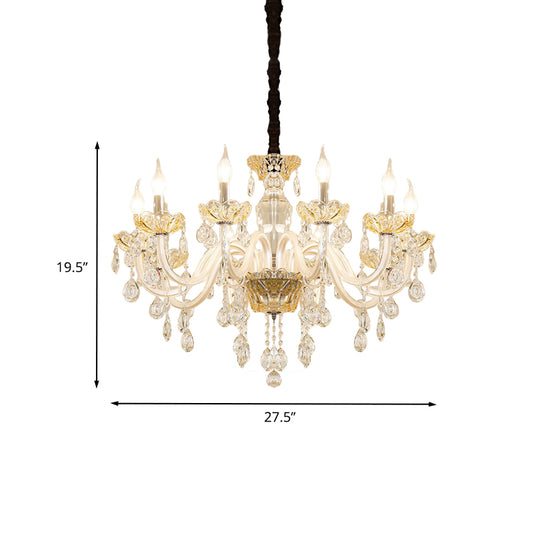 8 Bulbs Clear Crystal Chandelier Lamp Traditionalist White Candlestick Living Room Ceiling Pendant Clearhalo 'Ceiling Lights' 'Chandeliers' Lighting' options 736839