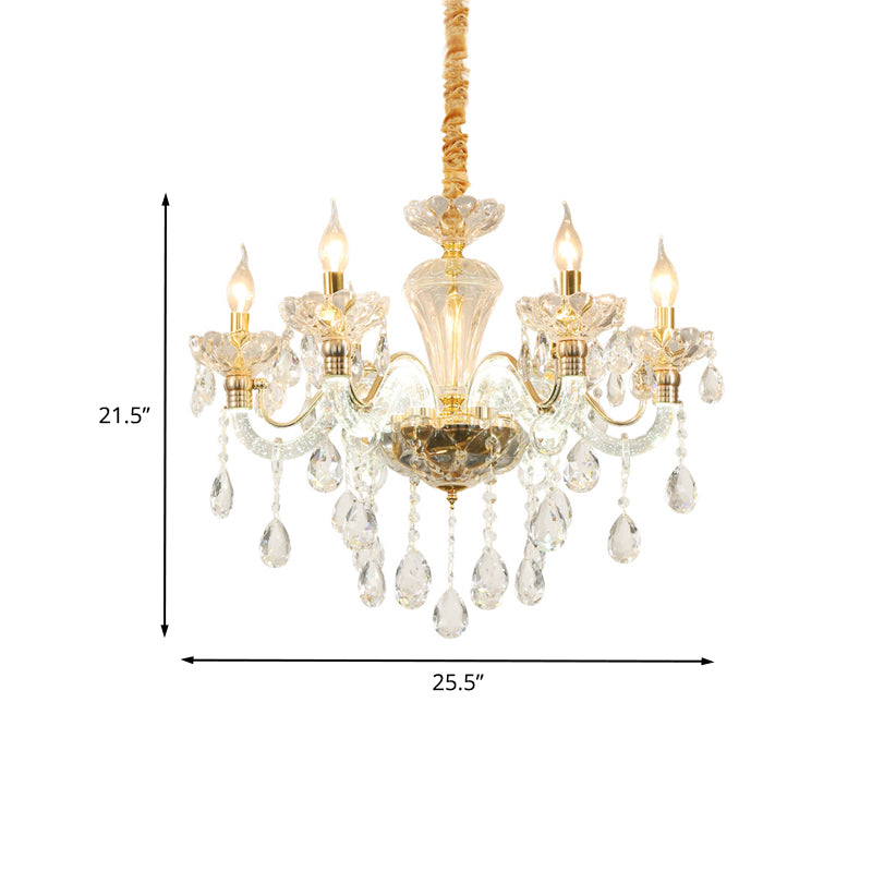 Candelabra Crystal Ceiling Chandelier Vintage 6 Lights Dining Room Pendant in Gold with Clear Glass Shade Clearhalo 'Ceiling Lights' 'Chandeliers' Lighting' options 736843