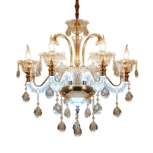 Clear Crystal Candle Chandelier Light Vintage 6 Bulbs Dining Room Hanging Lamp with Glass Shade Clearhalo 'Ceiling Lights' 'Chandeliers' Lighting' options 736845