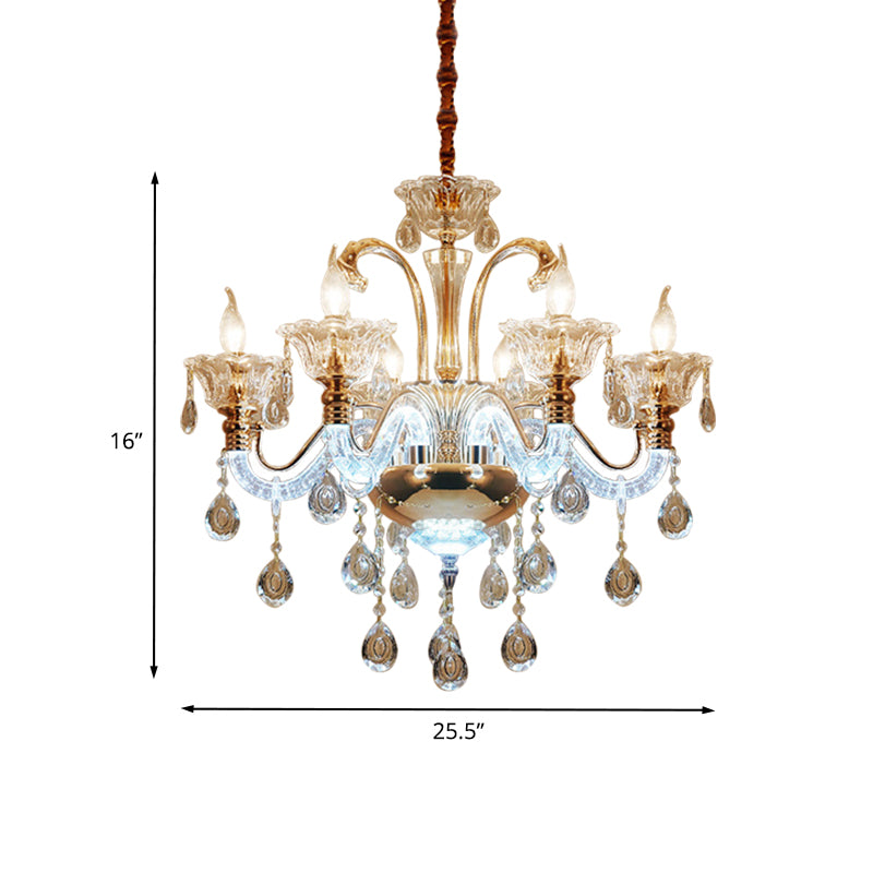 Clear Crystal Candle Chandelier Light Vintage 6 Bulbs Dining Room Hanging Lamp with Glass Shade Clearhalo 'Ceiling Lights' 'Chandeliers' Lighting' options 736847