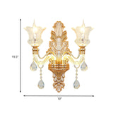 Clear Glass Gold Sconce Light Flower 1/2-Bulb Traditional Wall Mounted Lamp with Bubble Crystal Luminous Arm Clearhalo 'Wall Lamps & Sconces' 'Wall Lights' Lighting' 736859