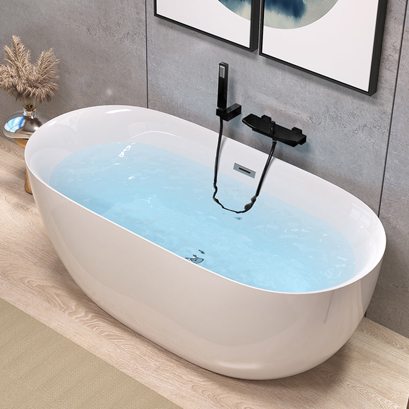 Back to Wall Modern Bathtub Freestanding Acrylic Soaking Bath Black Tub with Wall Mounted Faucets Clearhalo 'Bathroom Remodel & Bathroom Fixtures' 'Bathtubs' 'Home Improvement' 'home_improvement' 'home_improvement_bathtubs' 'Showers & Bathtubs' 7368643