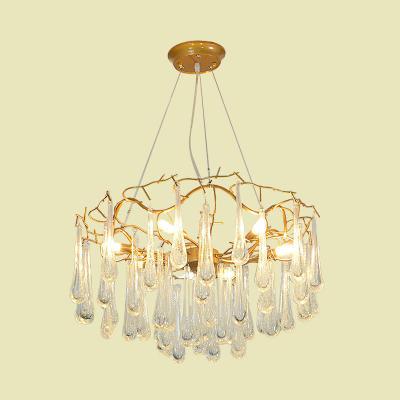 6 Lights Hanging Chandelier Modern Cascade Clear Bubble Crystal Suspension Light with Branch Iron Arm Clearhalo 'Ceiling Lights' 'Chandeliers' 'Clear' 'Industrial' 'Modern Chandeliers' 'Modern' 'Tiffany' 'Traditional Chandeliers' Lighting' 736882