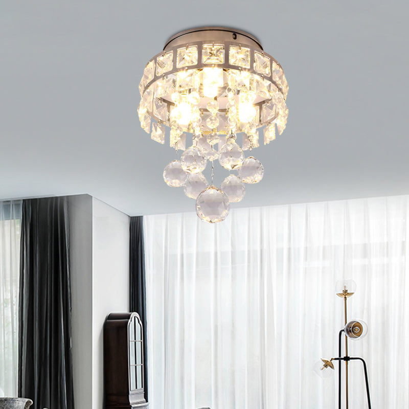 Silver 3 Lights Flush Mount Lamp Modernism Clear Crystal Ball Circular Close to Ceiling Lighting Silver Clearhalo 'Ceiling Lights' 'Close To Ceiling Lights' 'Close to ceiling' 'Flush mount' Lighting' 736907