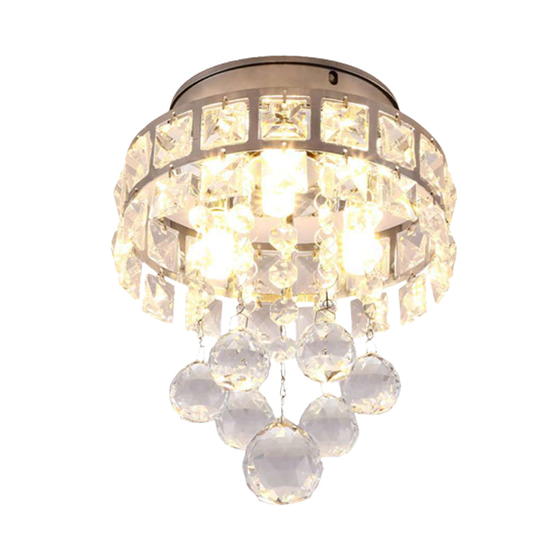 Silver 3 Lights Flush Mount Lamp Modernism Clear Crystal Ball Circular Close to Ceiling Lighting Clearhalo 'Ceiling Lights' 'Close To Ceiling Lights' 'Close to ceiling' 'Flush mount' Lighting' 736908