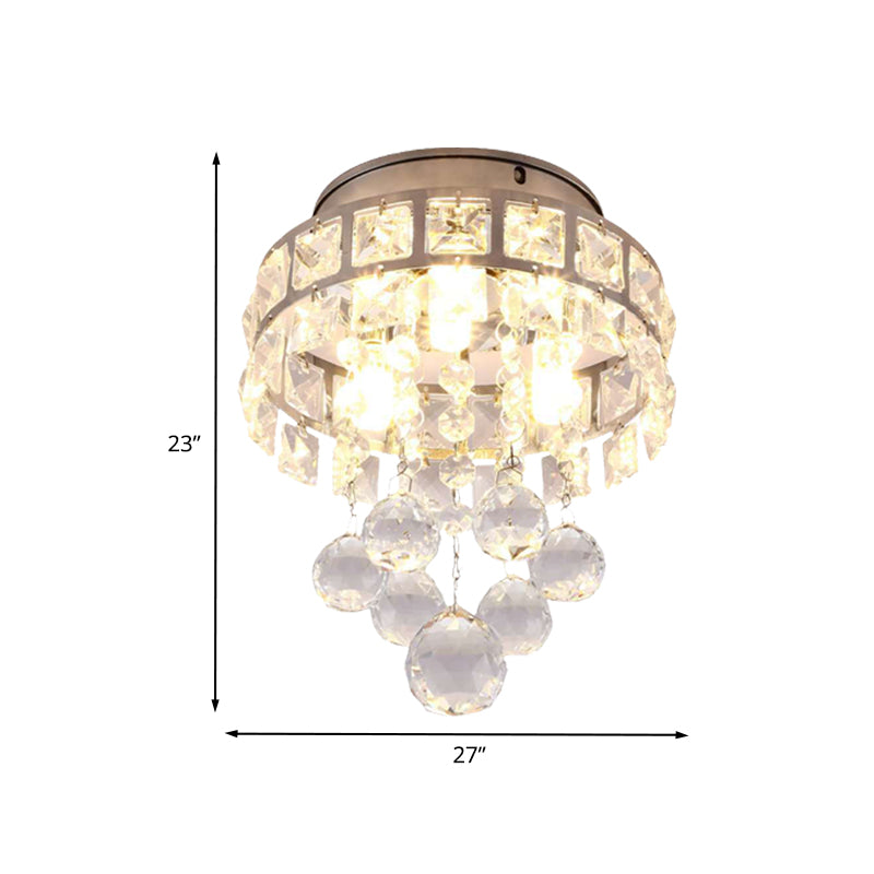 Silver 3 Lights Flush Mount Lamp Modernism Clear Crystal Ball Circular Close to Ceiling Lighting Clearhalo 'Ceiling Lights' 'Close To Ceiling Lights' 'Close to ceiling' 'Flush mount' Lighting' 736910