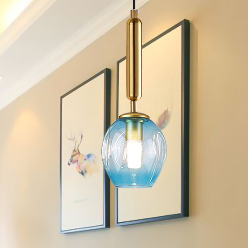 Tulip Bedside Hanging Lighting Blue/Smoke Gray Dimpled Glass 1 Light Modernist Pendant Lamp Fixture in Black/Gold Clearhalo 'Ceiling Lights' 'Glass shade' 'Glass' 'Modern Pendants' 'Modern' 'Pendant Lights' 'Pendants' Lighting' 736916
