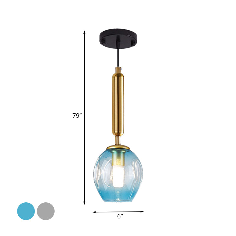 Tulip Bedside Hanging Lighting Blue/Smoke Gray Dimpled Glass 1 Light Modernist Pendant Lamp Fixture in Black/Gold Clearhalo 'Ceiling Lights' 'Glass shade' 'Glass' 'Modern Pendants' 'Modern' 'Pendant Lights' 'Pendants' Lighting' 736918