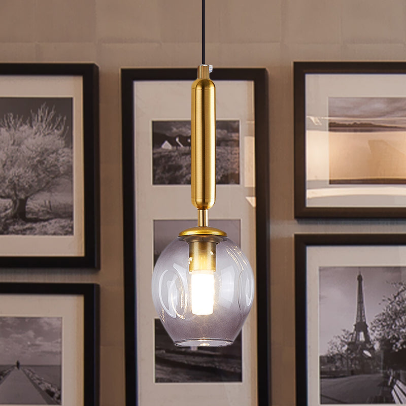 Tulip Bedside Hanging Lighting Blue/Smoke Gray Dimpled Glass 1 Light Modernist Pendant Lamp Fixture in Black/Gold Clearhalo 'Ceiling Lights' 'Glass shade' 'Glass' 'Modern Pendants' 'Modern' 'Pendant Lights' 'Pendants' Lighting' 736921